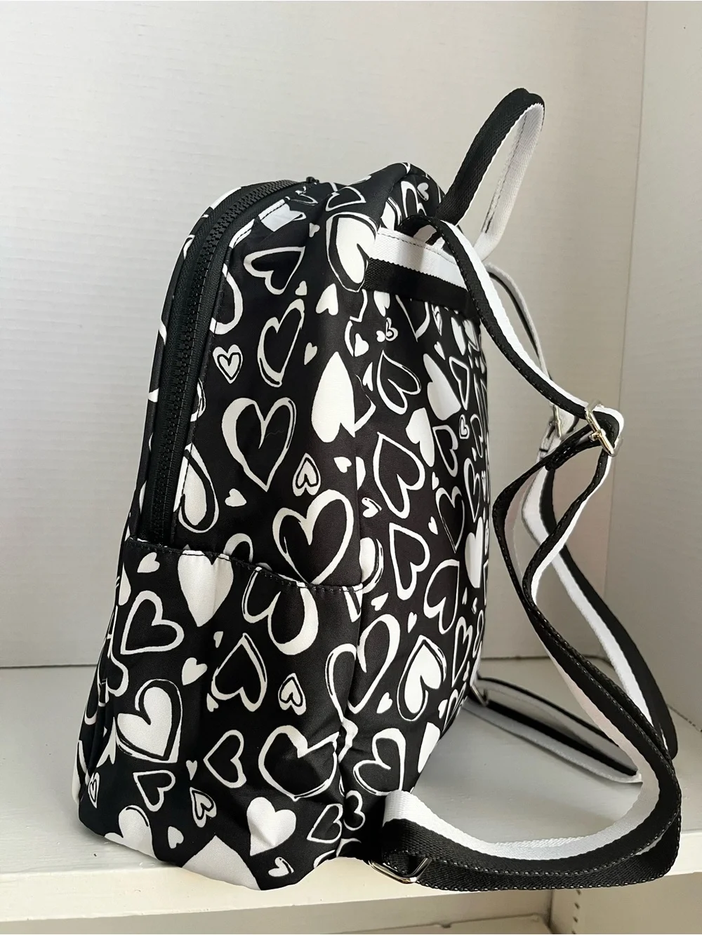 Brighton Black & White Heart Print Kids Jacket Backpack